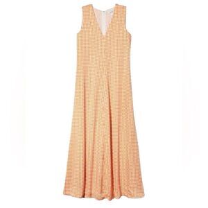 Club Monaco Orange Soft Swing Maxi Dress Gingham Check New Size 12